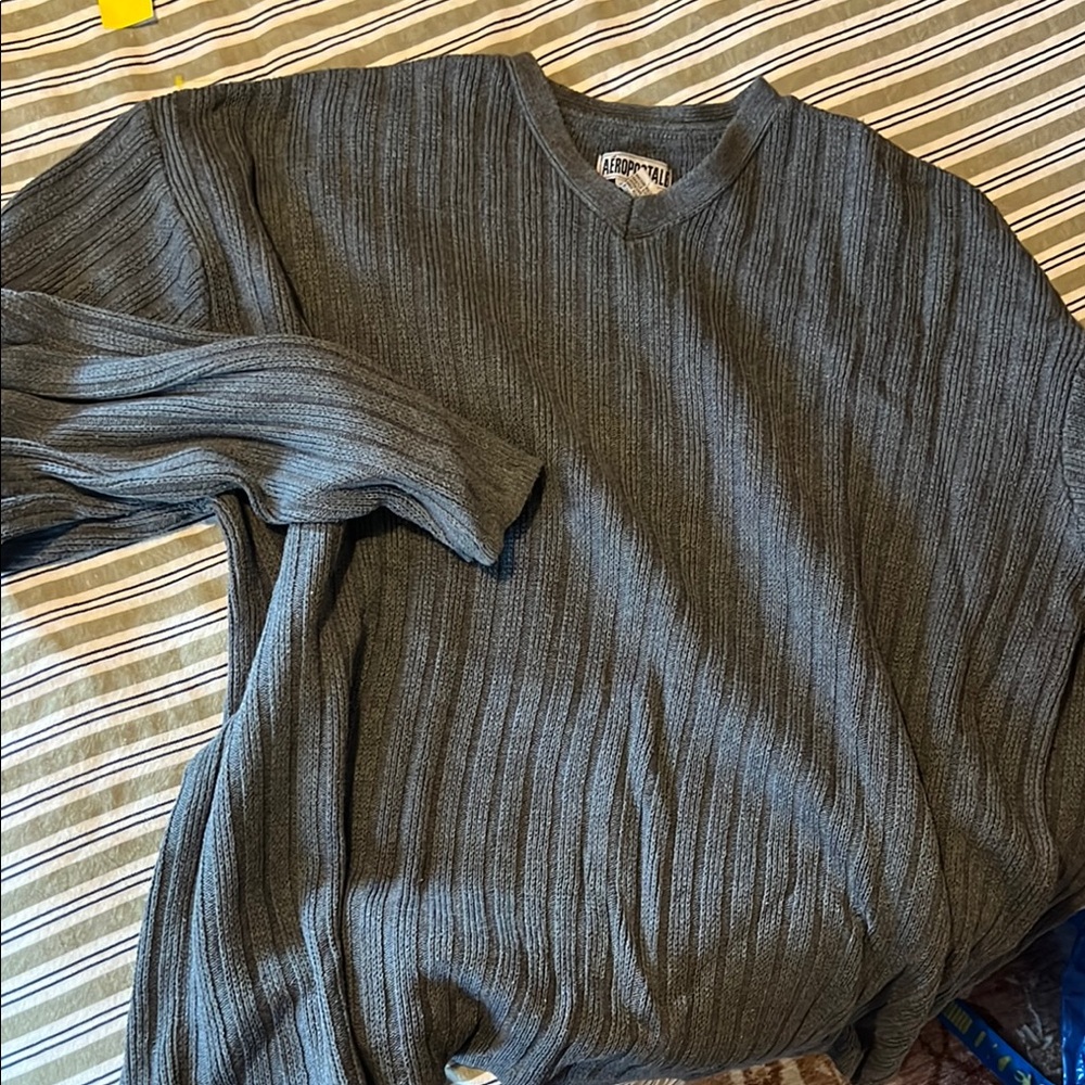 Vintage 90s/Y2K Aeropostale Gray Ribbed Sweater